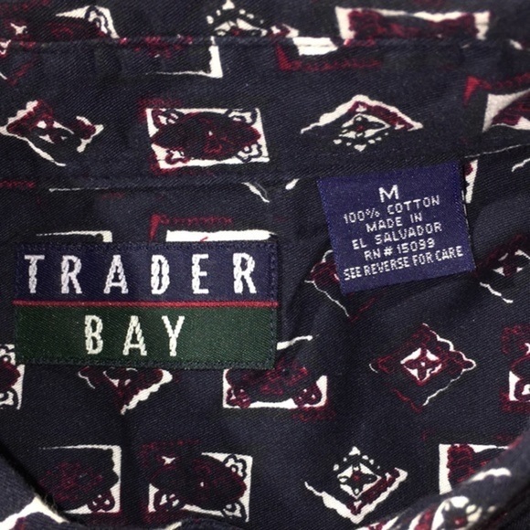 Trader Bay Mens Navy Print Button Down Long Sleeved Shirt - Picture 5 of 5